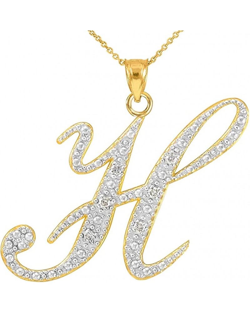 14K Yellow Gold Diamond Accented Dangling Cursive Initial A-Z Charm 4/5" Pendant Necklace (J-K Color, I1-I2 Clarity) - Choice...