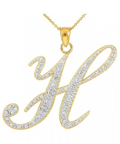 14K Yellow Gold Diamond Accented Dangling Cursive Initial A-Z Charm 4/5" Pendant Necklace (J-K Color, I1-I2 Clarity) - Choice...