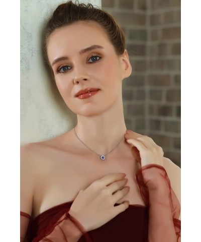 Sterling Silver Genuine or Synthetic Gemstone Round Halo Slide Short Choker Necklace for Girls Women Bridesmaids Synthetic Bl...