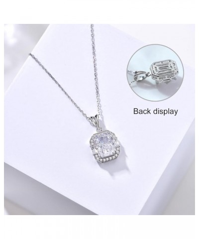 925 Sterling Silver Necklaces for Women 4 Carats Square Diamond Necklace Radiant Cut Birthstone Necklace Jewelry Gift, Chain1...