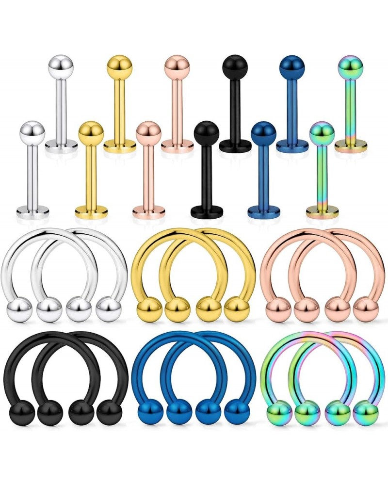 24PCS 14G Surgical Steel Horseshoe Lip Lbret Rings Hoop Cartilage Tragus Helix Earring Piercing Jewelry for Women Men 8mm 10m...