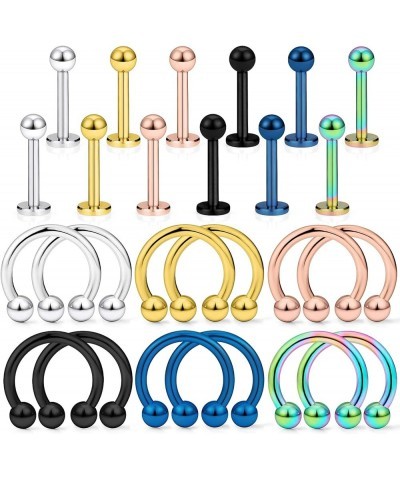 24PCS 14G Surgical Steel Horseshoe Lip Lbret Rings Hoop Cartilage Tragus Helix Earring Piercing Jewelry for Women Men 8mm 10m...