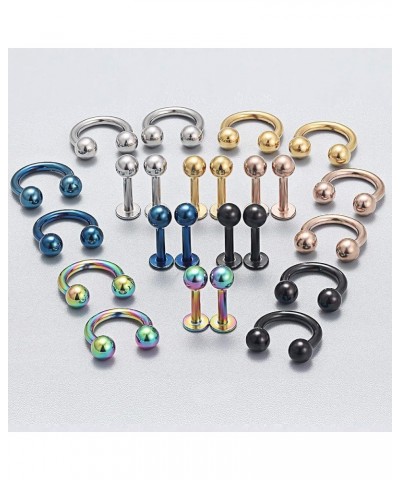 24PCS 14G Surgical Steel Horseshoe Lip Lbret Rings Hoop Cartilage Tragus Helix Earring Piercing Jewelry for Women Men 8mm 10m...