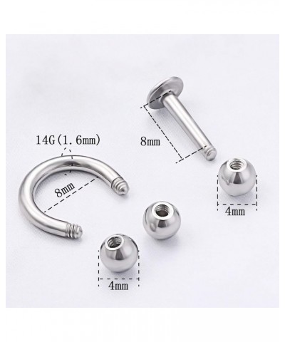 24PCS 14G Surgical Steel Horseshoe Lip Lbret Rings Hoop Cartilage Tragus Helix Earring Piercing Jewelry for Women Men 8mm 10m...