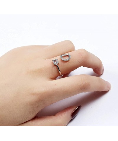 Initial Knuckle Rings and Brooch Pin Silver Crystal 26 A-Z Letter Alphabet Adjustable Ring for Women Girl jewelry D $5.39 Bro...