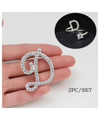 Initial Knuckle Rings and Brooch Pin Silver Crystal 26 A-Z Letter Alphabet Adjustable Ring for Women Girl jewelry D $5.39 Bro...