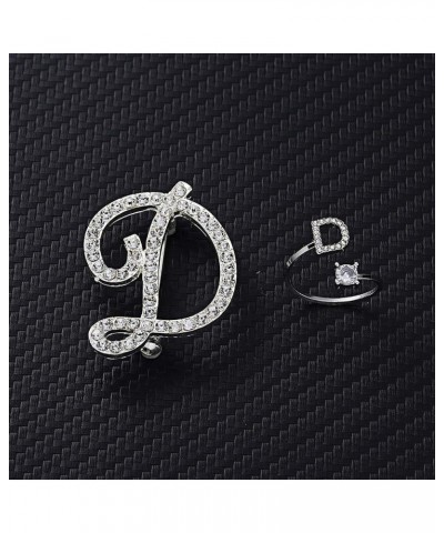 Initial Knuckle Rings and Brooch Pin Silver Crystal 26 A-Z Letter Alphabet Adjustable Ring for Women Girl jewelry D $5.39 Bro...