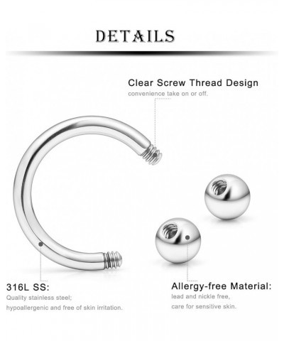 24PCS 14G Surgical Steel Horseshoe Lip Lbret Rings Hoop Cartilage Tragus Helix Earring Piercing Jewelry for Women Men 8mm 10m...