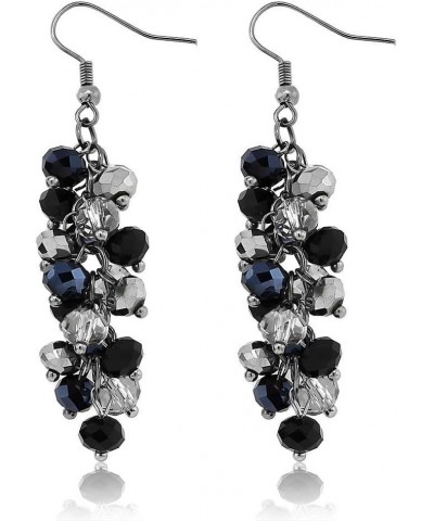 2 Inch Black and Silver Cluster Faceted Crystal Dangle Hook Earrings For Women $11.01 Earrings