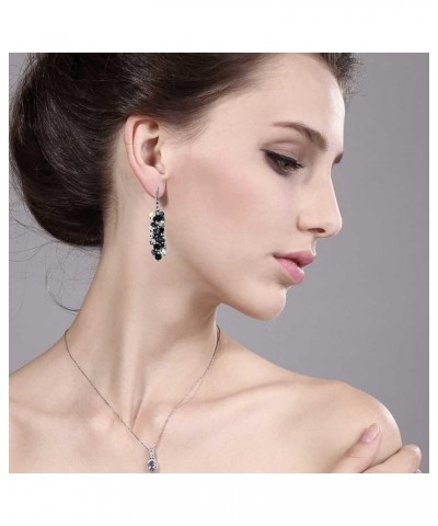 2 Inch Black and Silver Cluster Faceted Crystal Dangle Hook Earrings For Women $11.01 Earrings