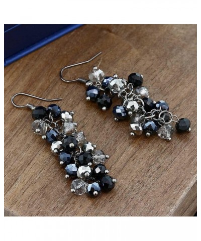 2 Inch Black and Silver Cluster Faceted Crystal Dangle Hook Earrings For Women $11.01 Earrings