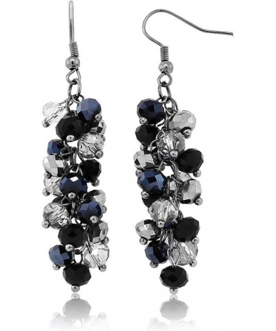 2 Inch Black and Silver Cluster Faceted Crystal Dangle Hook Earrings For Women $11.01 Earrings