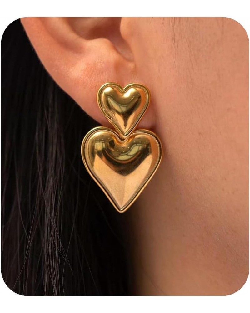 Heart Earring Flower Earring Water Drop Earring Geometric Earring Gold Studs Gold Heart Earrings for Women 3 Gold alloy $8.09...