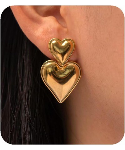 Heart Earring Flower Earring Water Drop Earring Geometric Earring Gold Studs Gold Heart Earrings for Women 3 Gold alloy $8.09...