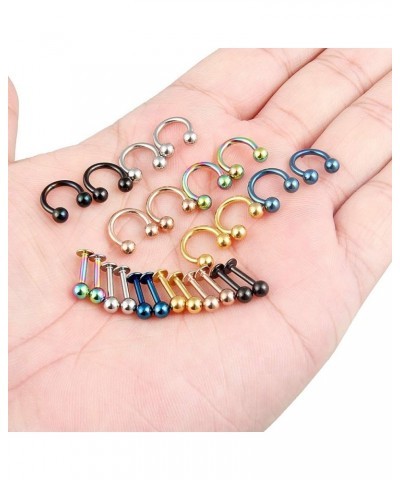 24PCS 14G Surgical Steel Horseshoe Lip Lbret Rings Hoop Cartilage Tragus Helix Earring Piercing Jewelry for Women Men 8mm 10m...