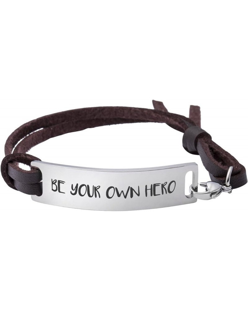 Bracelets for Women Inspirational Gift for Her Cuff Bangle Engraved Motivational Message Be your own hero-Brown $8.82 Bracelets