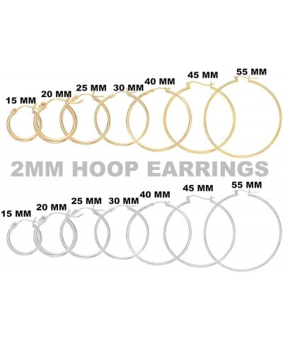 14k REAL Yellow or White or Rose/Pink Gold 2.0MM Thickness Classic Polished Round Tube Hoop Earrings with Snap Post Closure F...