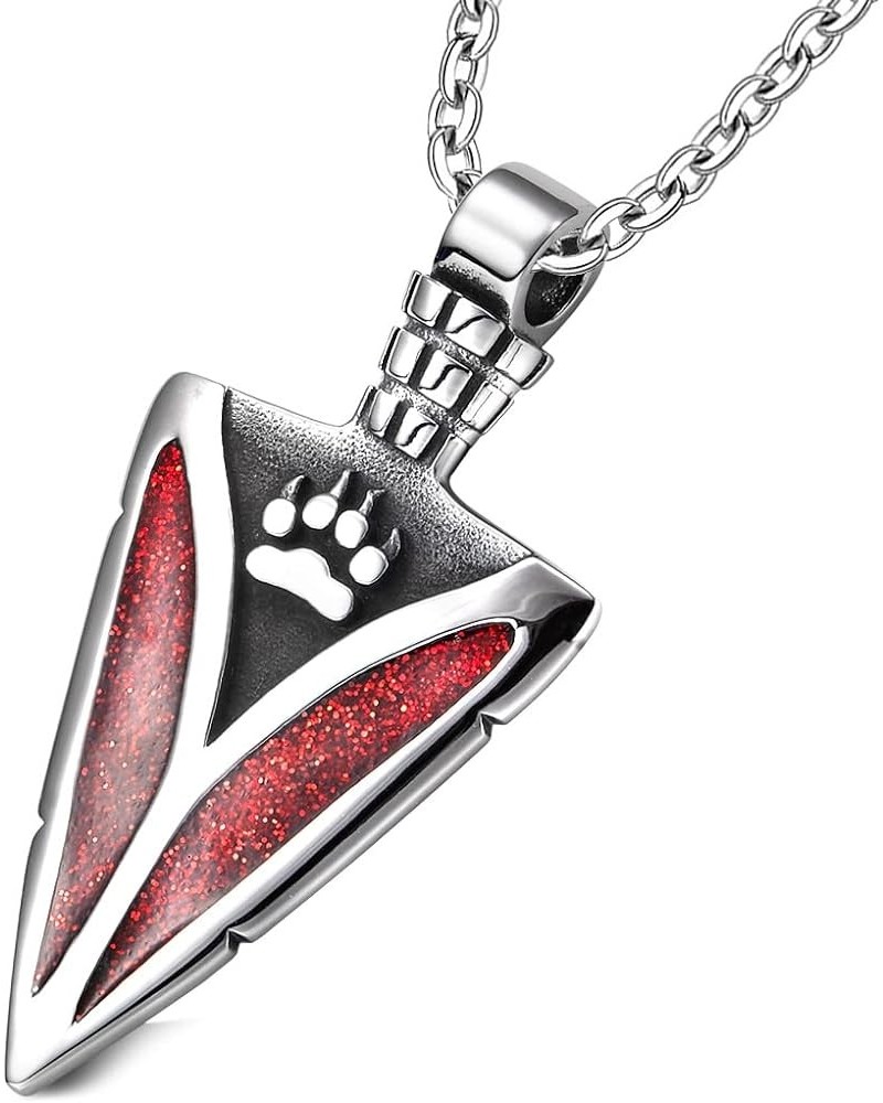 Wolf Gifts for Men or Women - Cool Paw Arrowhead Necklace - Unique Protection Powers Amulet Tooth Pendant Sparkling Royal Red...