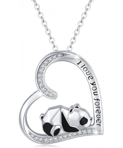 Heart Necklaces S925 Sterling Silver Heart Necklace Dainty Heart Jewelry Gifts for Women Girls 05-Panda $19.24 Necklaces