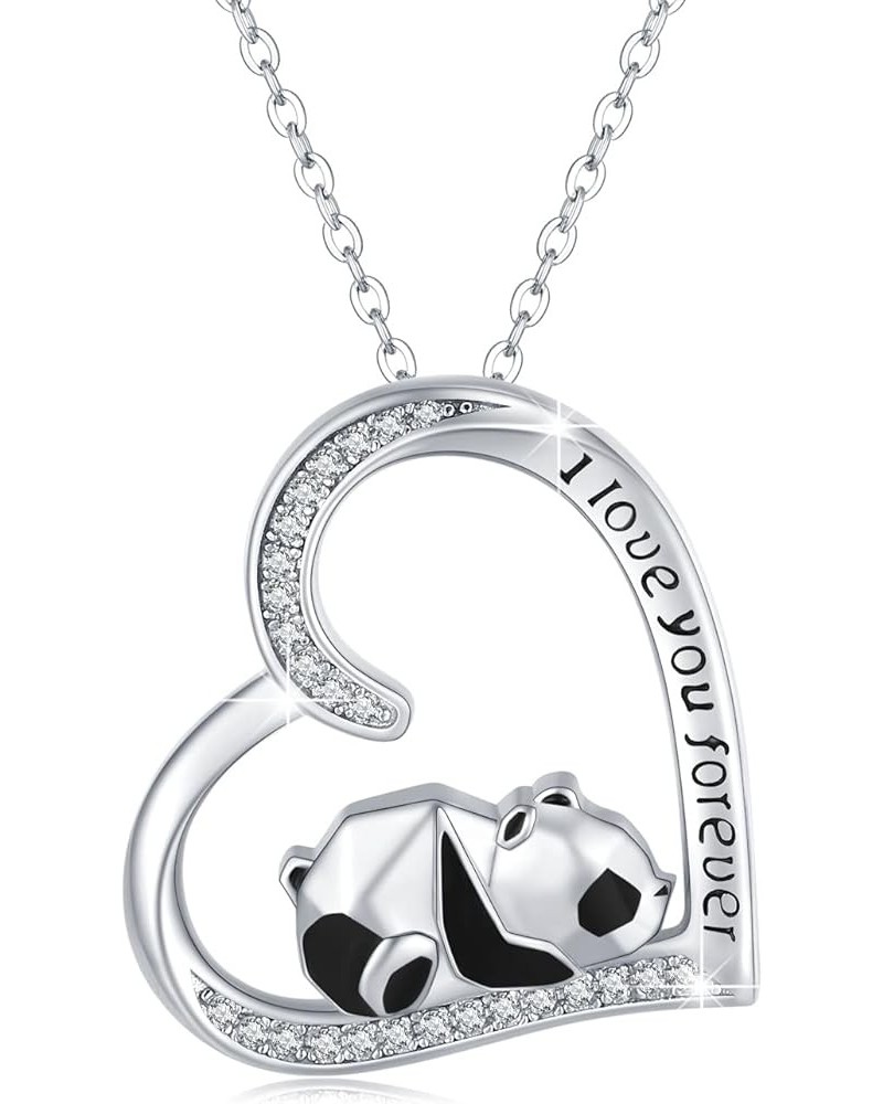 Heart Necklaces S925 Sterling Silver Heart Necklace Dainty Heart Jewelry Gifts for Women Girls 05-Panda $19.24 Necklaces