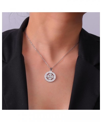 Witch Knot Necklace for Women Stainless Steel Clear Gold Color Zircon Round Pendant Neck Chains Celtic Quaternary Wiccan Witc...