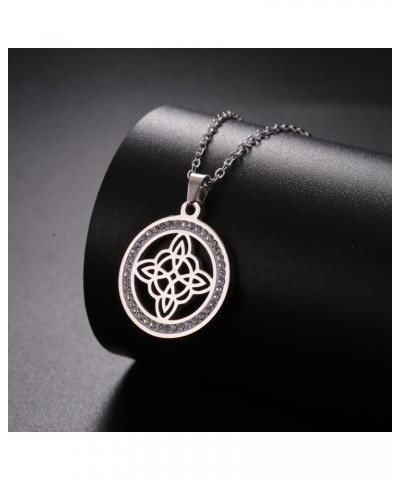 Witch Knot Necklace for Women Stainless Steel Clear Gold Color Zircon Round Pendant Neck Chains Celtic Quaternary Wiccan Witc...