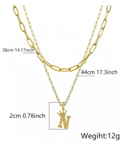 Dainty Layered Initial A-Z Necklaces for Women Trendy, 18K Gold Plated Paperclip Chain Necklace Cute Crown Letter Pendant Ini...