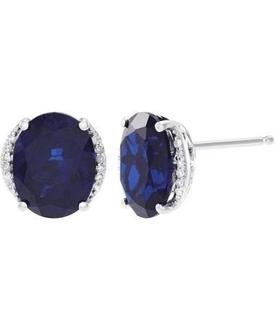 Oval Stud Earrings with Diamond Accents in Gold Sapphire $71.75 Earrings