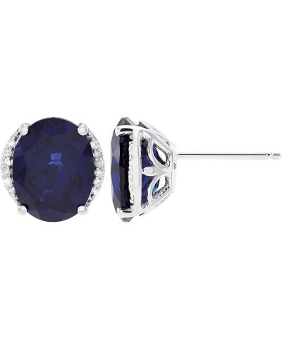 Oval Stud Earrings with Diamond Accents in Gold Sapphire $71.75 Earrings