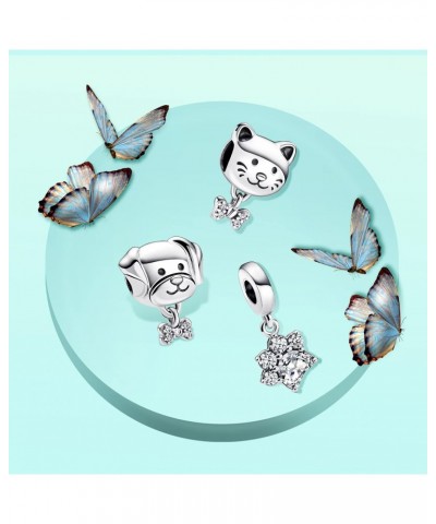 925 Sterling Silver Charms Cute Cat/Dog Paw Beads Dangle For Women Bracelets Necklace, Monther's Day Perfect Gifts 3 Piece/Pa...