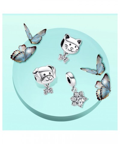 925 Sterling Silver Charms Cute Cat/Dog Paw Beads Dangle For Women Bracelets Necklace, Monther's Day Perfect Gifts 3 Piece/Pa...