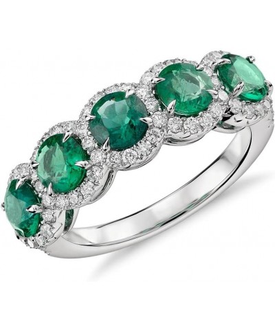 925 Sterling Silver Elegant in Design Five-Stone Halo Ring Created Emerald Loose Gemstone Daily Wear Stackable Fine Ring for ...