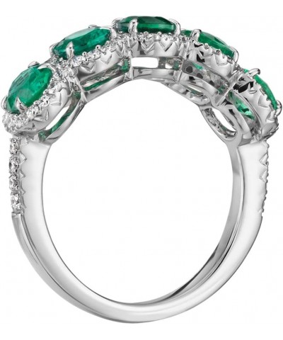 925 Sterling Silver Elegant in Design Five-Stone Halo Ring Created Emerald Loose Gemstone Daily Wear Stackable Fine Ring for ...