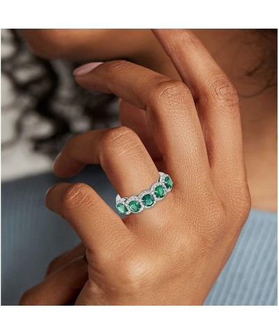 925 Sterling Silver Elegant in Design Five-Stone Halo Ring Created Emerald Loose Gemstone Daily Wear Stackable Fine Ring for ...