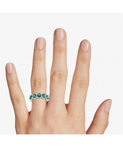 925 Sterling Silver Elegant in Design Five-Stone Halo Ring Created Emerald Loose Gemstone Daily Wear Stackable Fine Ring for ...