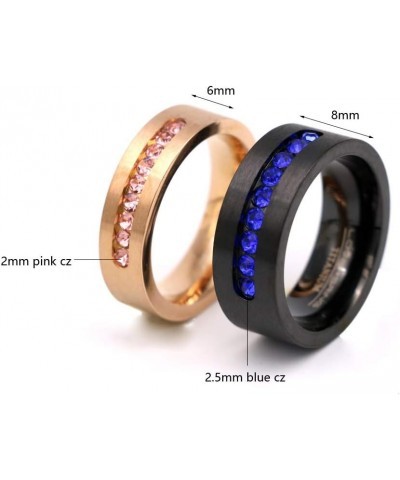 Two Rings Couple Rings Black Rose Gold Plated Titanium Steel Blue Cz Mens Wedding Band Pink Cz Womens Wedding Ring women's si...