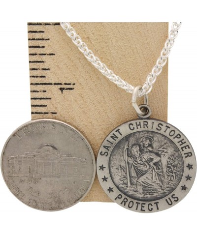 Round Antiqued St. Christopher Necklace Medal Solid 925 Sterling Silver With Jewelry Gift Box - Can Be Personalized With Cust...