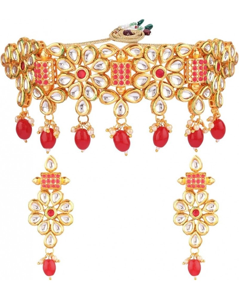 Indian Bollywood Traditional Kundan Pearl Wedding Choker Necklace Earrings Jewelry Set Red 3 $13.43 Jewelry Sets