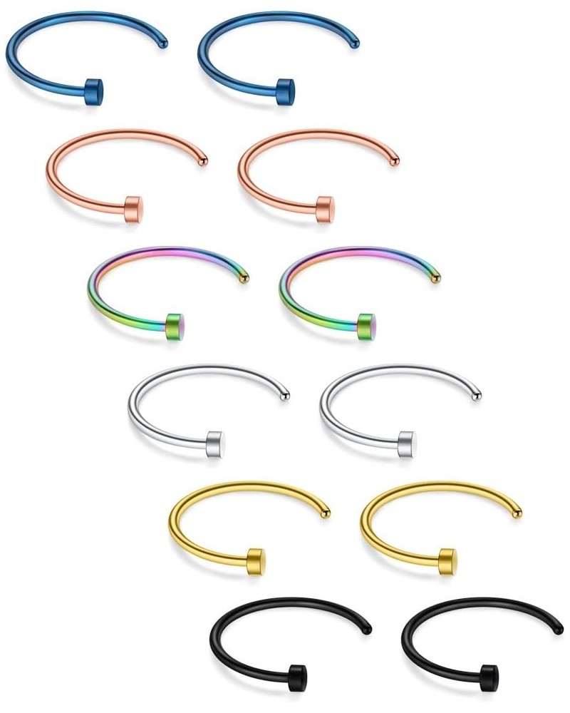 22 Gauge Stainless Steel Flat Top Fake Faux Nose Hoop Ring Rings Piercing Body Jewelry Set Unisex 6-10mm 12PCS 12PCS - 10mm M...