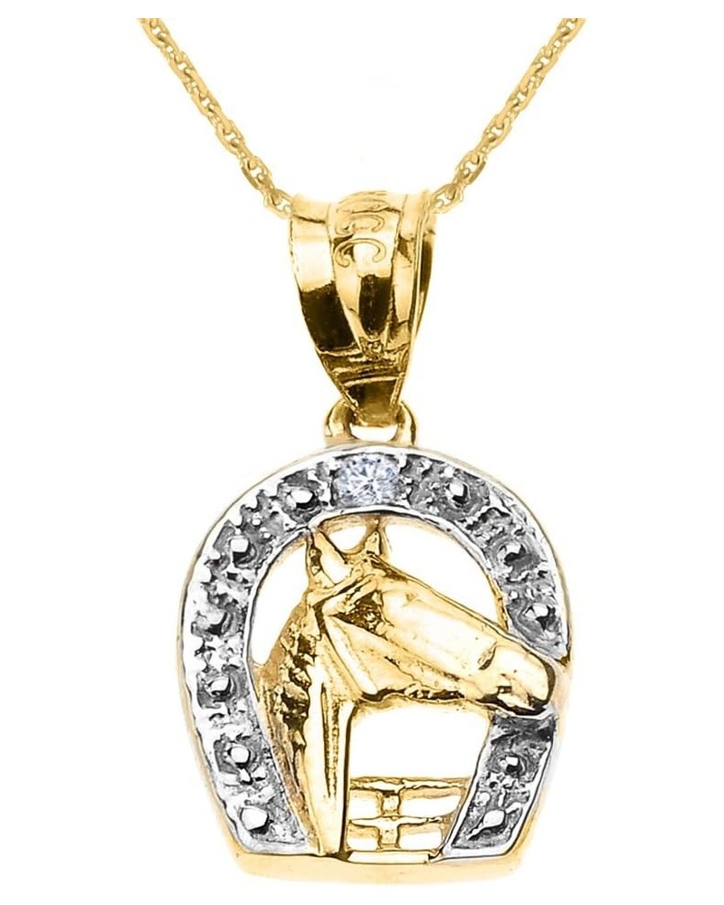 14k Yellow Gold Lucky Diamond Horseshoe with Horse Head Pendant Necklace 22.0 Inches $118.79 Necklaces