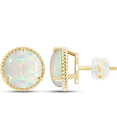 Collection 8MM Round Cut Natural Opal Gemstone Halo Stud Earrings In 10K, 14K Or 18K Solid Gold Jewelry For Women (3.00 Cttw)...