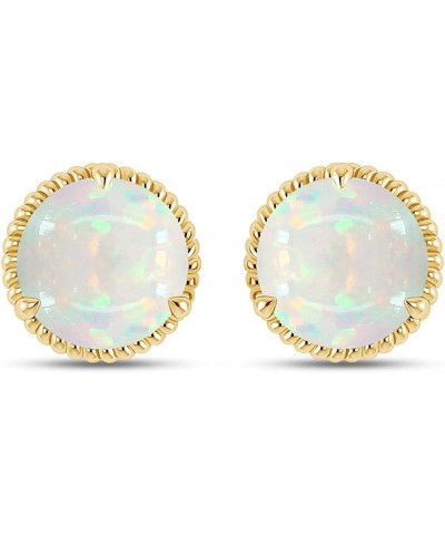 Collection 8MM Round Cut Natural Opal Gemstone Halo Stud Earrings In 10K, 14K Or 18K Solid Gold Jewelry For Women (3.00 Cttw)...