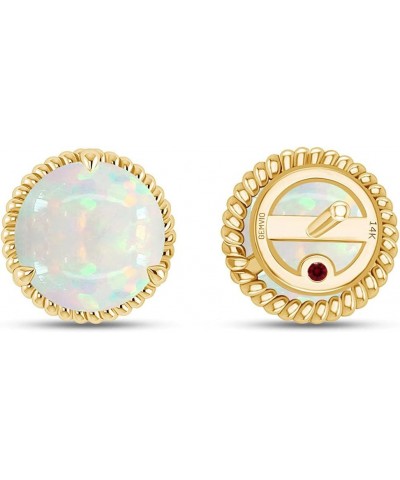 Collection 8MM Round Cut Natural Opal Gemstone Halo Stud Earrings In 10K, 14K Or 18K Solid Gold Jewelry For Women (3.00 Cttw)...