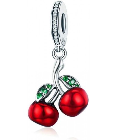 Christmas Apple Beads Red Enamel Charm 925 Sterling Silver Charms Apple with Clear Crystal Charm Fruit Lucky Birthstone Bead ...