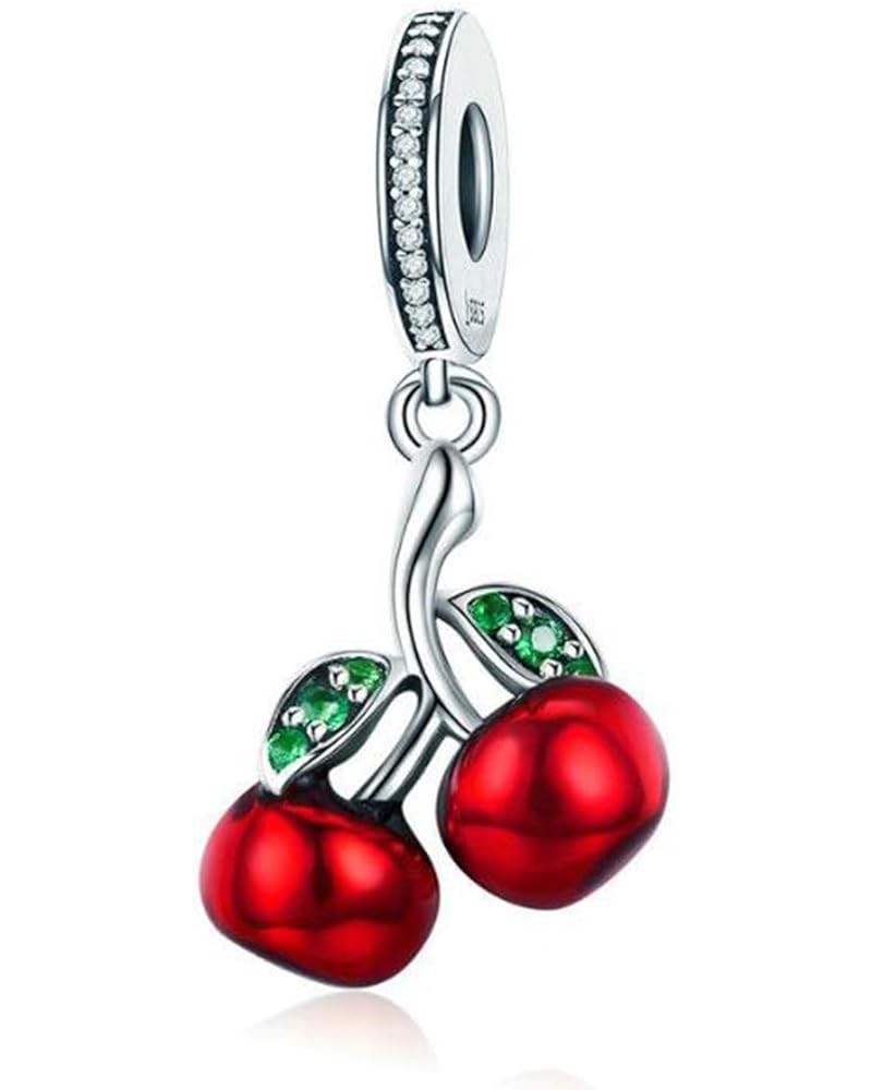 Christmas Apple Beads Red Enamel Charm 925 Sterling Silver Charms Apple with Clear Crystal Charm Fruit Lucky Birthstone Bead ...