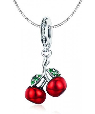 Christmas Apple Beads Red Enamel Charm 925 Sterling Silver Charms Apple with Clear Crystal Charm Fruit Lucky Birthstone Bead ...