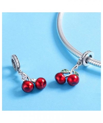 Christmas Apple Beads Red Enamel Charm 925 Sterling Silver Charms Apple with Clear Crystal Charm Fruit Lucky Birthstone Bead ...