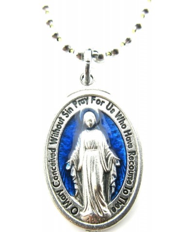 The Miraculous Medal Pendant Necklace,Blue/Silver,No Tarnish Chain $8.59 Necklaces