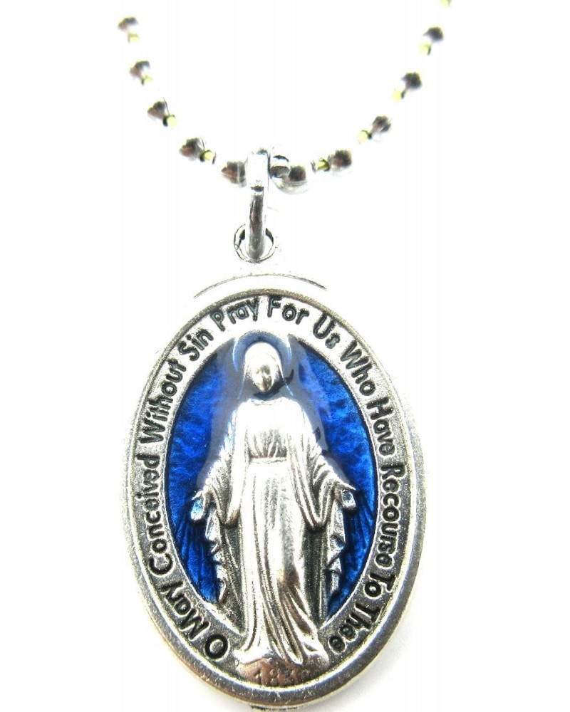 The Miraculous Medal Pendant Necklace,Blue/Silver,No Tarnish Chain $8.59 Necklaces