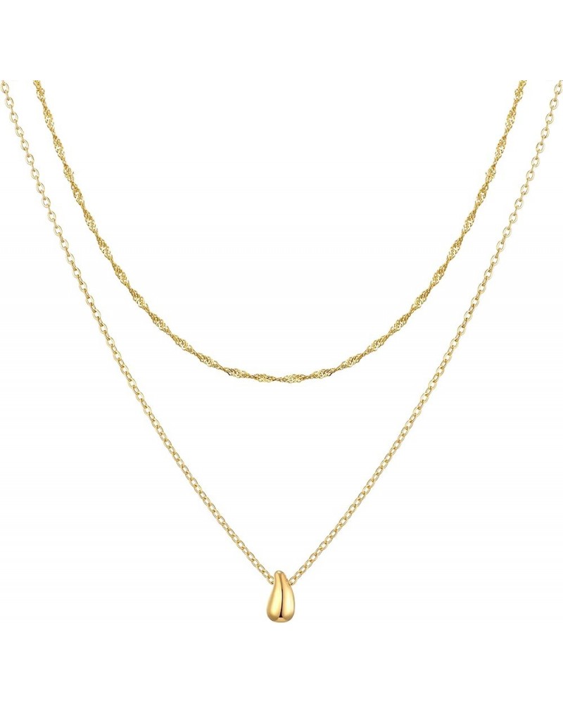 Waterdrop Pendant Necklaces for Women Dainty 18K Gold Flat Snake Chain Necklace Layered Herringbone Cute Teardrop Choker Neck...